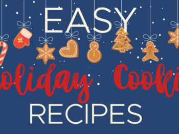 blue background with text Easy Cookie Recipes and gingerbread people